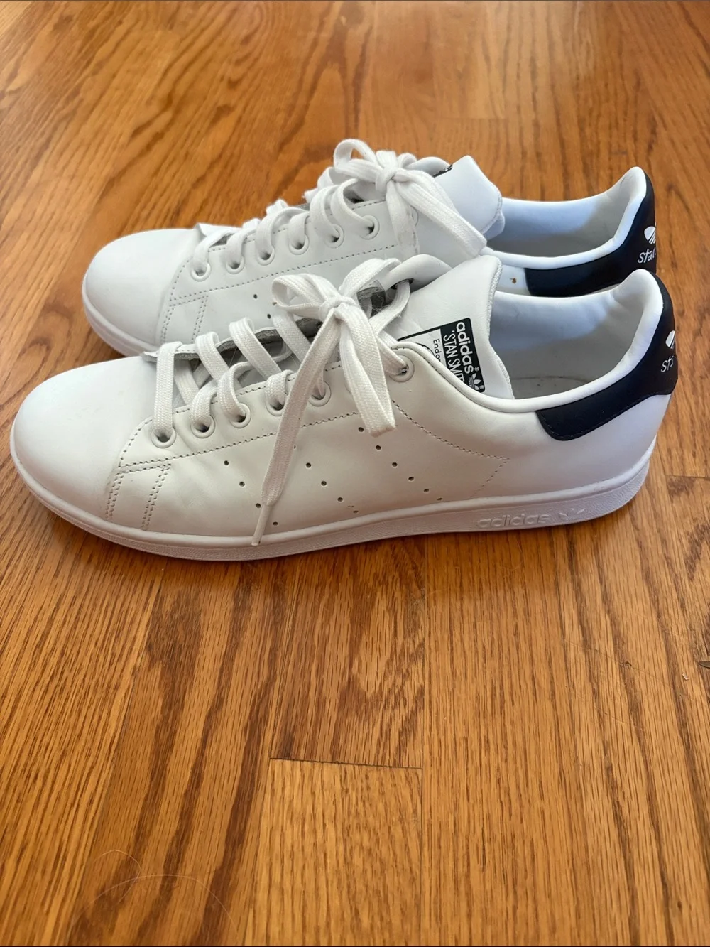 adidas White and Navy Stan Smith Sneakers